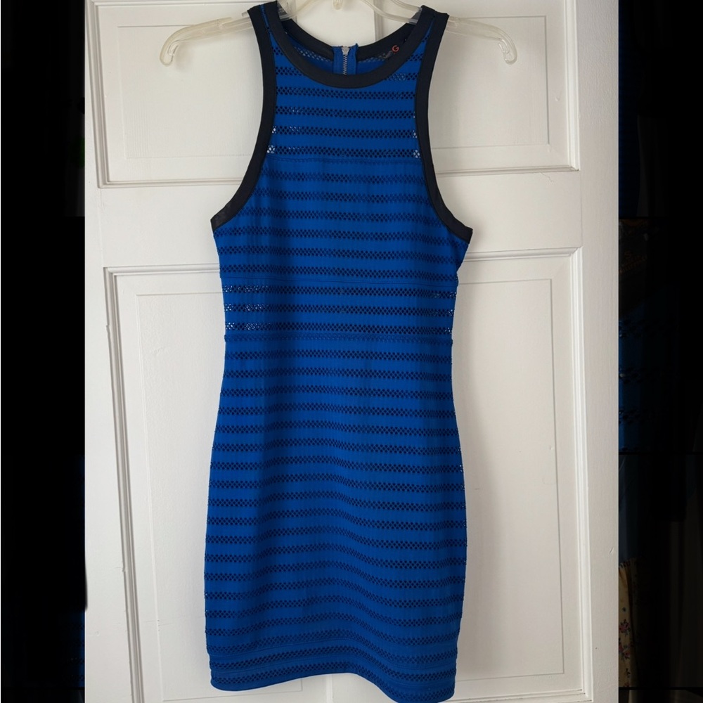 G by Guess Black and Blue Striped Mini Dress